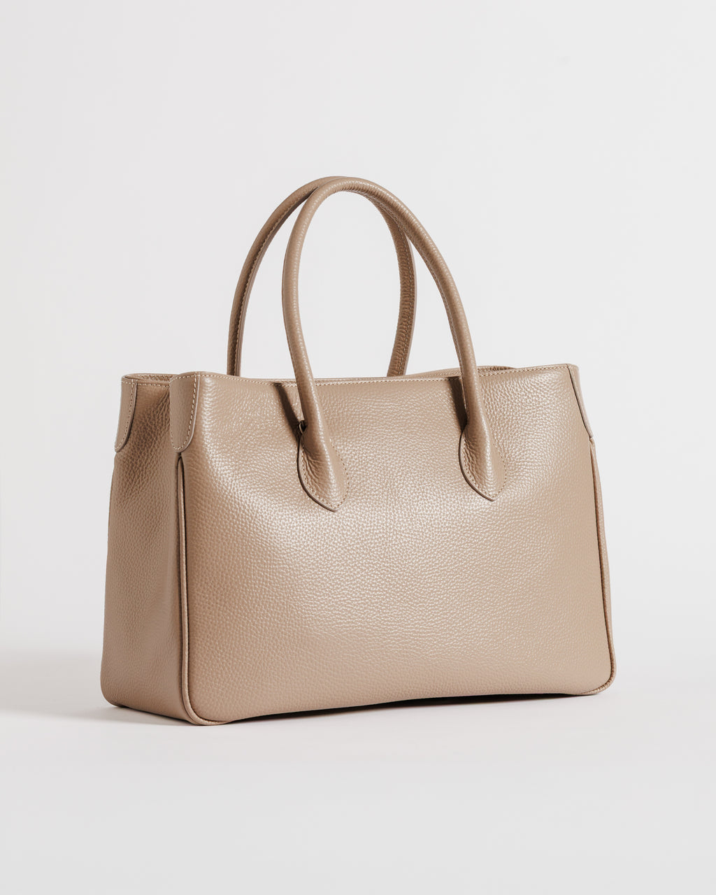 Borsa artigianale Moijs in pelle beige vista laterale
