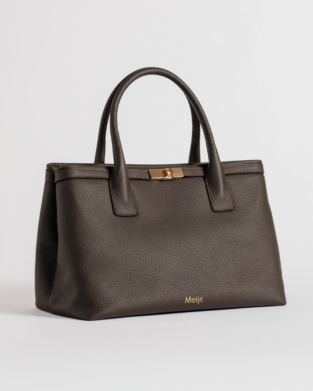 Borsa Khaite marrone in vera pelle italiana Moijs con manici rigidi e chiusura metallica dorata