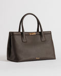 Borsa Khaite marrone in vera pelle italiana Moijs con manici rigidi e chiusura metallica dorata
