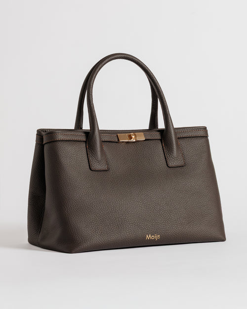 Borsa Khaite marrone in vera pelle italiana Moijs con manici rigidi e chiusura metallica dorata